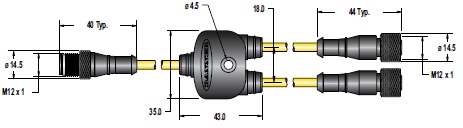 Banner Engineering Y Splitter; M12 Male to (2) M12 Female; 8-Pin; 8-Wire to 8-Pin; 2.5m Cable Length w/ 0.3m; 0.3m Branch Cables